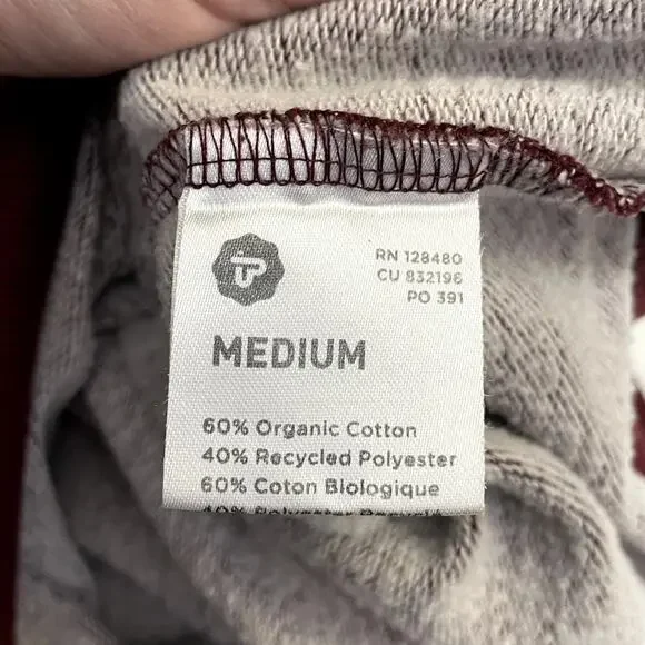 Pact Organic Raglan Crewneck French Terry Sweatshirt Maroon Men's Sz Med Classic - Picture 10 of 10